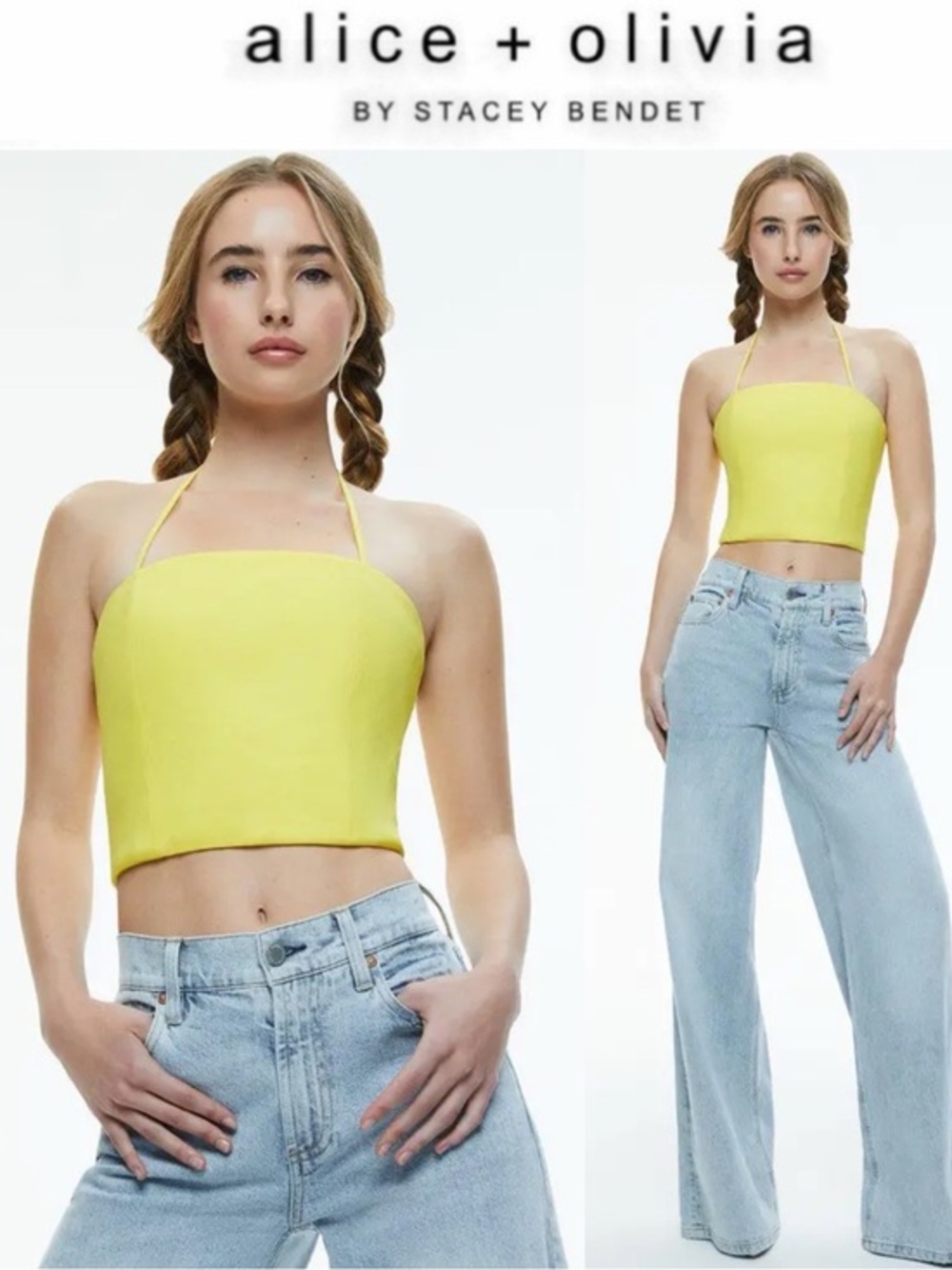 Alice + Olivia Ceresi Halter Bandeau Neon Yellow Halter Crop Top Sz 0 NWT $250